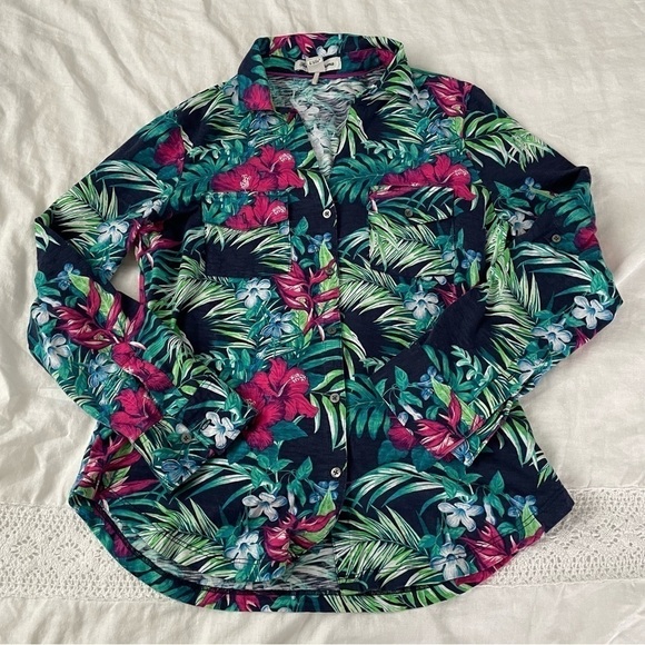 Tommy Bahama Relaxed Linen Long Sleeve Button Up Floral Top Medium - Picture 1 of 6